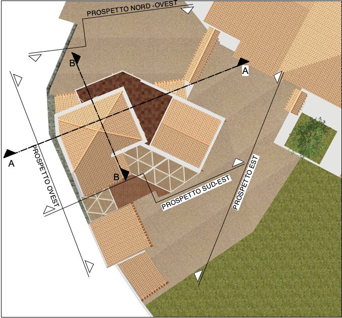 Casa Maria Valledoria, planimetria con indicazione dei prospetti